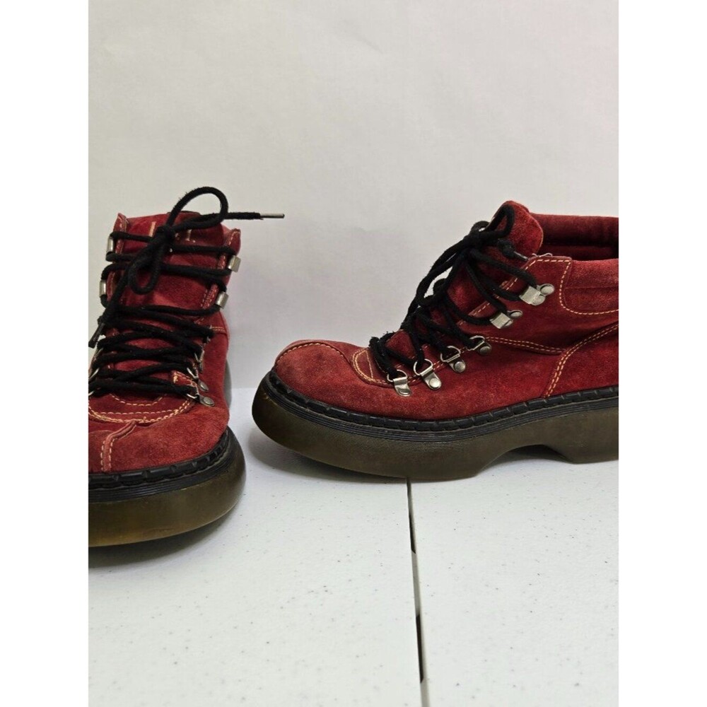 Lei Vintage Y2K Boots 8 Grover Red Orange Suede Leather Combat Chunky Funky
